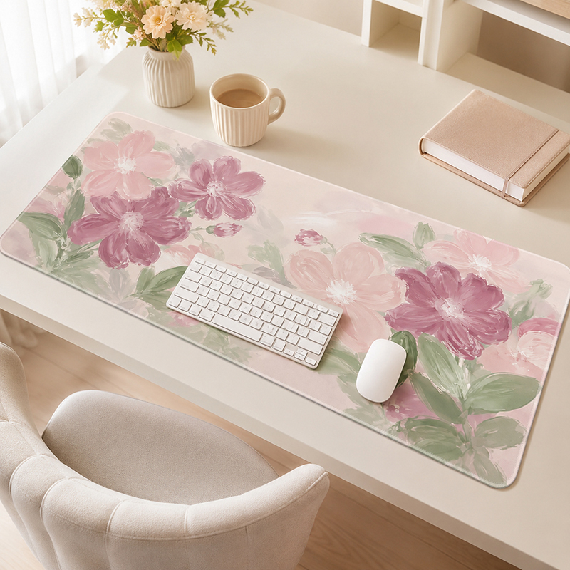 Pc Gaming Pink - لوحة ماوس كبيرة الحجم بتصميم أزهار